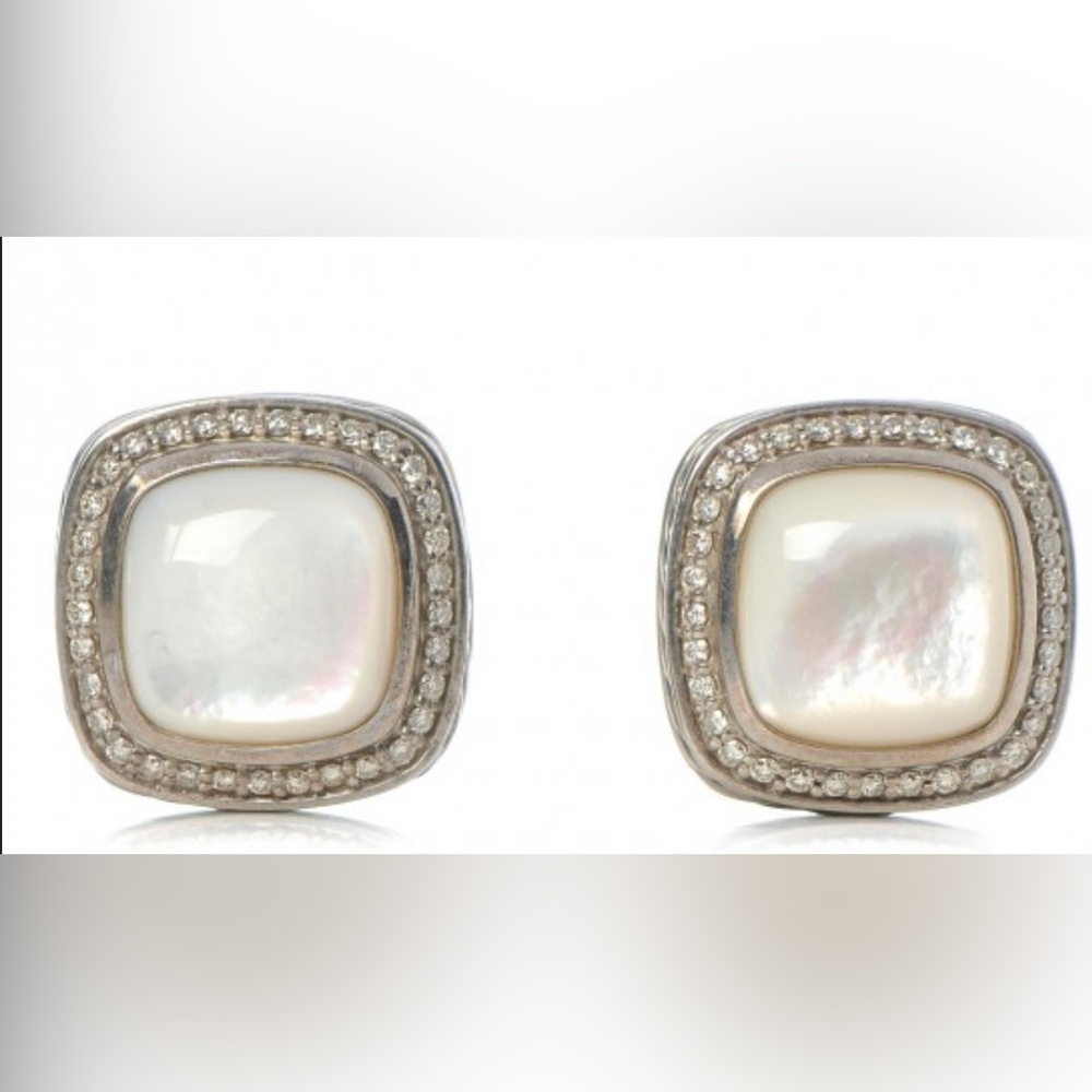 David Yurman Silver Earrings with Diamonds and Mother of Pearl